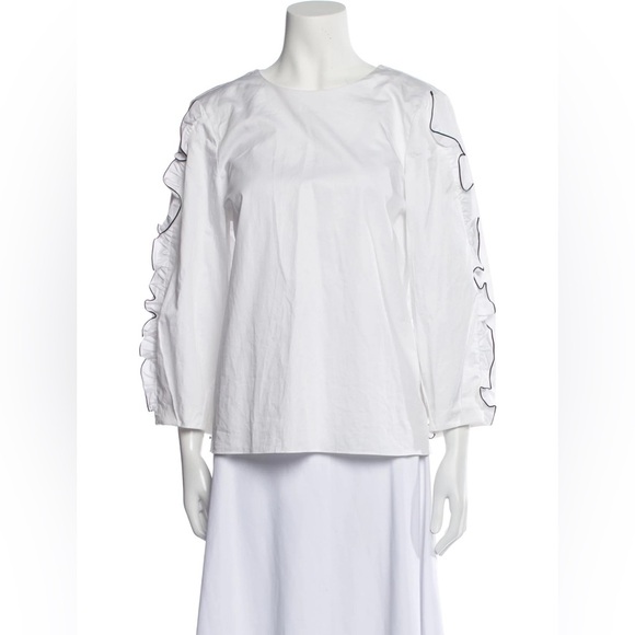 Tibi Ruffle Trim Long Sleeve Blouse - Picture 1 of 5